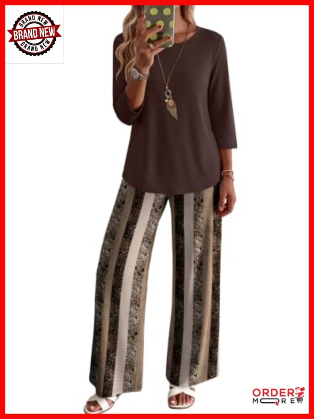 Women's Two Piece Lounge Set 3/4 Sleeve Top Geometric Pants Pockets